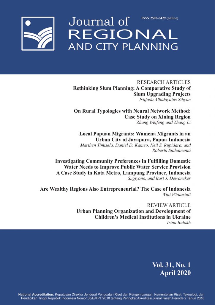 Cover Journal of Regional and City Planning / Institut Teknologi Bandung