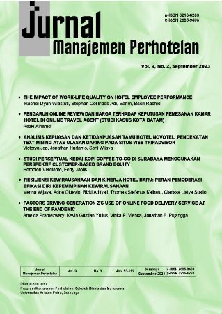 Cover Jurnal Manajemen Perhotelan / FEB Universitas Kristen Petra Surabaya