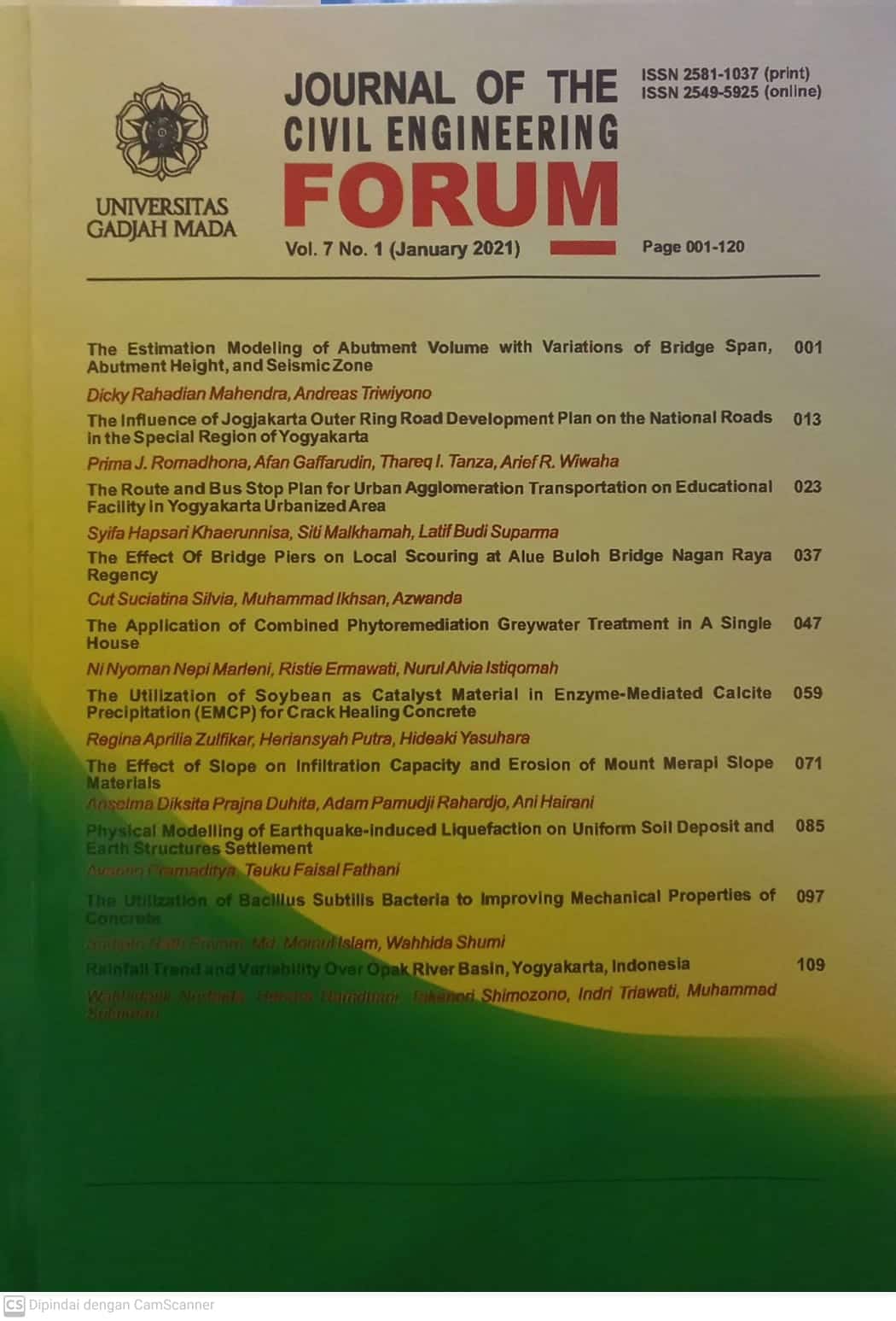 Cover Journal Of The Civil Engineering Forum, / Ali Awaludin