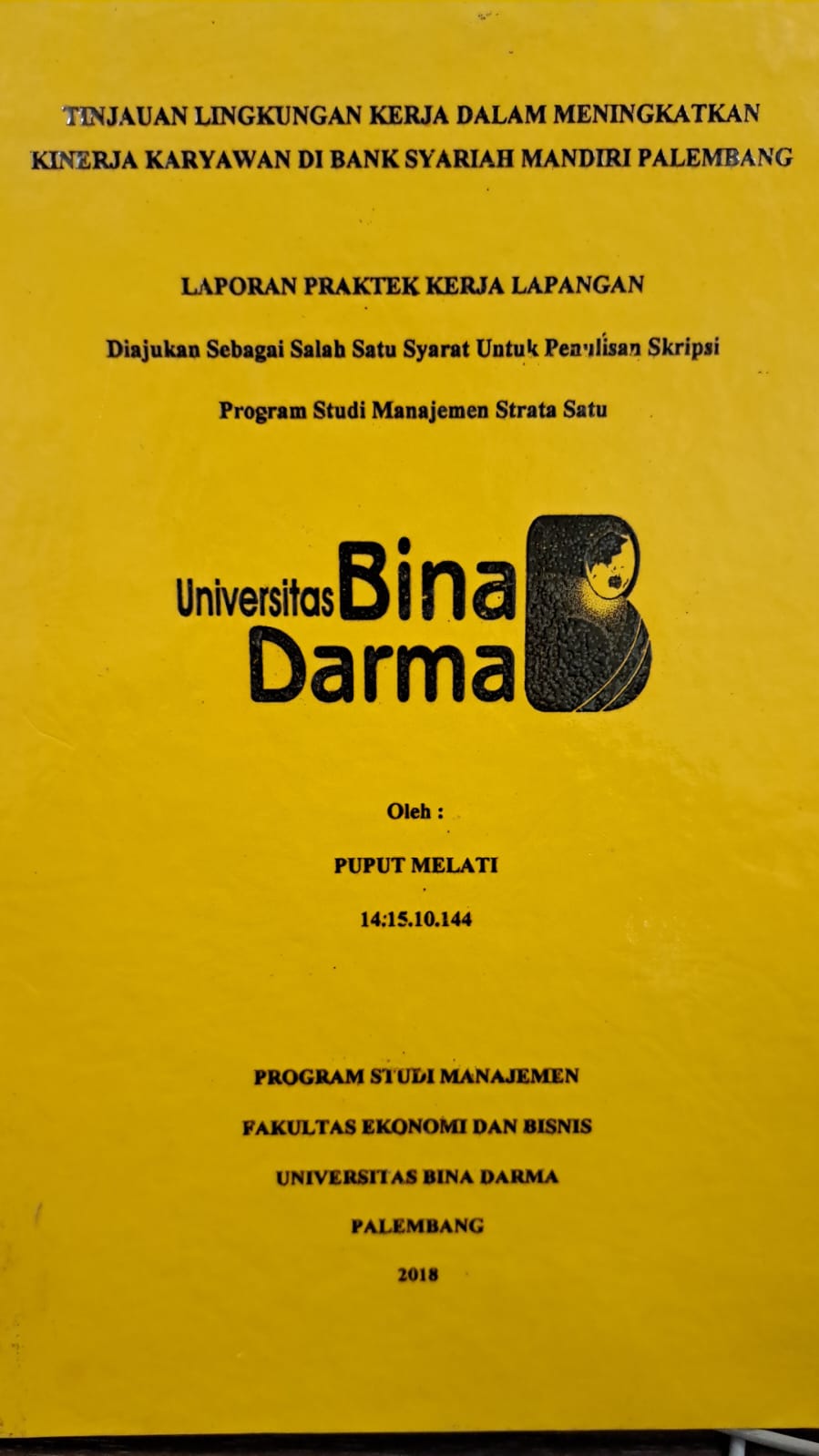 Cover TINJAUAN LINGKUNGAN KERJA DALAM MENINGKATKAN KINERJA KARYAWAN DI BANK SYARIAH MANDIRI PALEMBANG / PUPUT MELATI