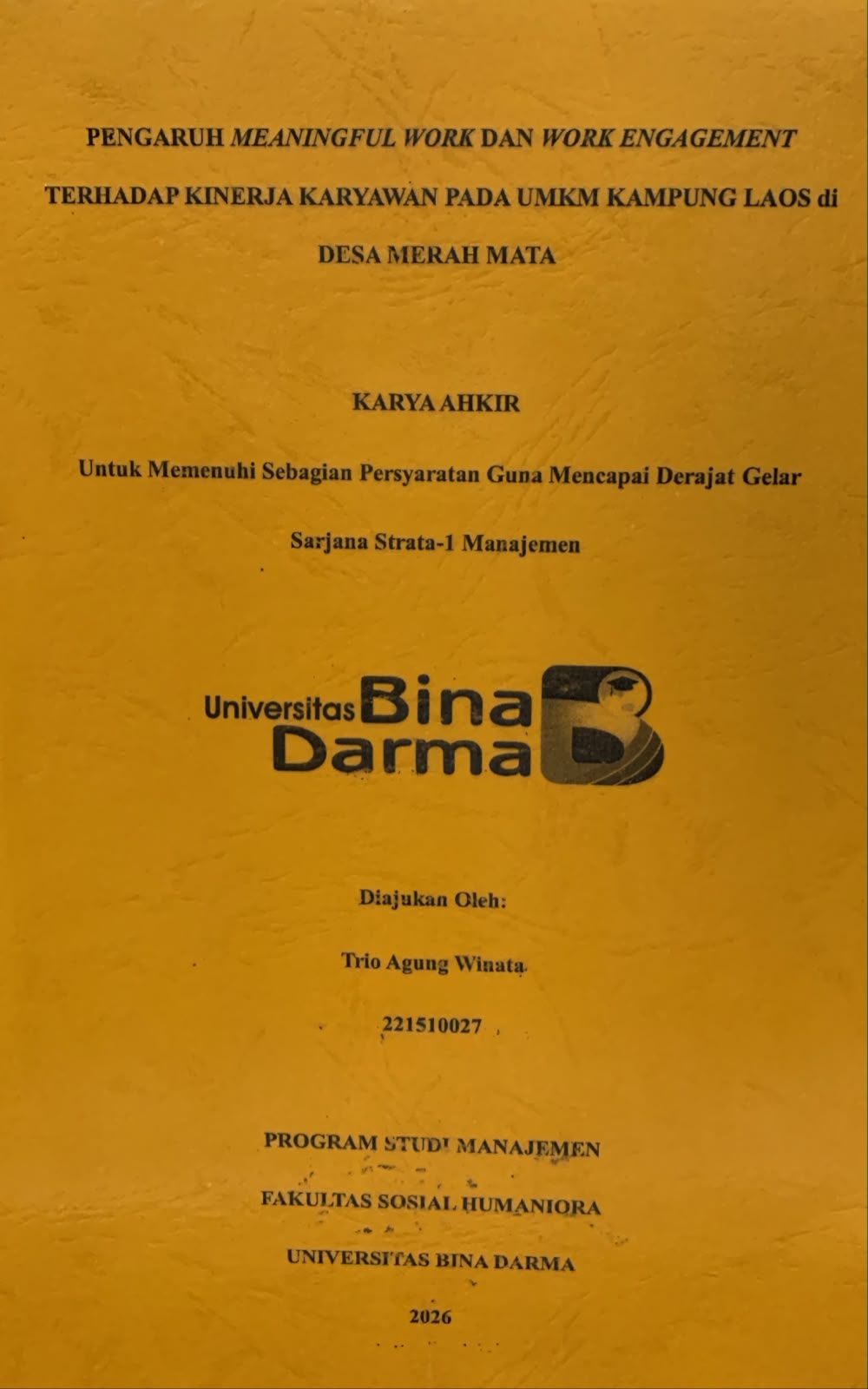 Cover Pengaruh Meaningful Work dan Work Engagement Terhadap Kinerja Karyawan pada UMKM Kampung Laos di Desa Merah Mata / Trio Agung Winata
