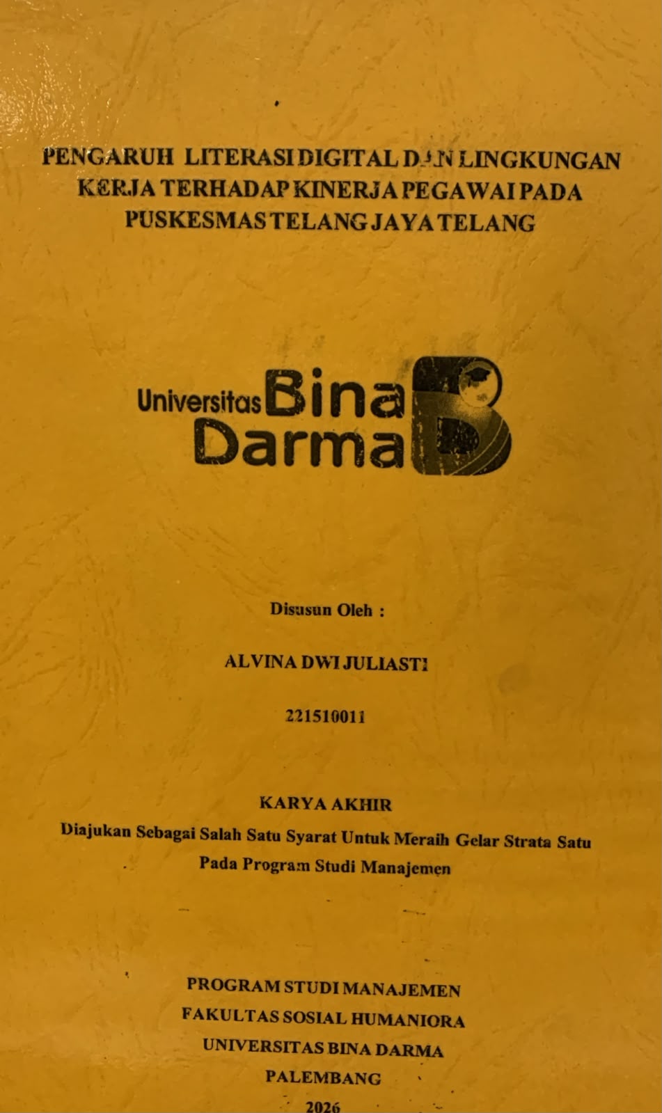 Cover Pengaruh Literasi Digital dan Lingkungan Kerja Terhadap Kinerja Pegawai pada Puskesmas Telang Jaya Telang / Alvina Dwi Juliasti