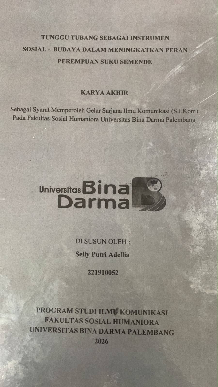 Cover Tunggu Tubang Sebagai Instrumen Sosial-Budaya dalam Meningkatkan Peran Perempuan Suku Semende  / Selly Putri Adelia